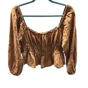 J.CREW Re-Imagined Brown Smocked Peplum Blouse | Size L